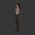 Child 3D Model Standing in Gray Background Wearing Gray Vest and Brown Pants