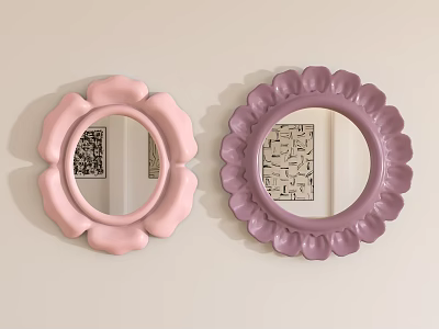 Decorative Round Petal Shaped Pink And Purple Mirrors On Wall 3d model
