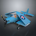 Detailed Blue Vintage Airplane Model Featuring Star Emblem Propeller And Wings