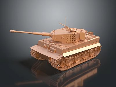 Detailed Military Tank Model with Long Gun Barrel Tracks and Turret on Dark Background 3d model
