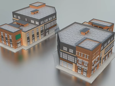 Modern Multi Story Commercial Complex With Brick Glass Facade And Retail Units 3d model