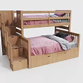 Wooden Bunk Bed With Stairs Storage Drawers Guardrails And Pink Bedding
