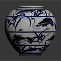 Blue And White Ceramic Vase With Fish And Plant Patterns Decorative Design 3d model