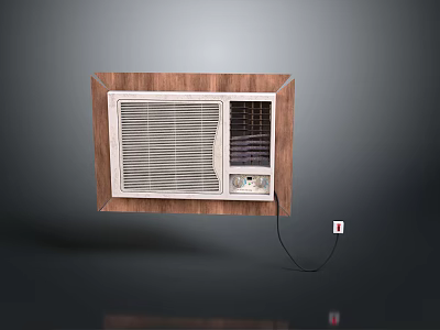 Window Type Air Conditioner With Wooden Frame Grille And Power Cord For Home Use 3d model