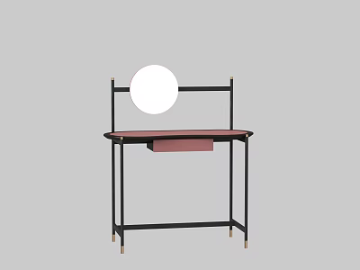 Stylish Dressing Table Interior Design With Black Frame Red Tabletop And Round Mirror 3d model
