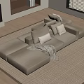 Large Sectional Beige Sofa with Pillows Throw Blanket Fireplace and Window Blinds 3d model