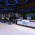 Modern Cyber Cafe Interior With Gaming Computers Comfortable Chairs And Blue Lighting 3d model