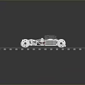 3D Rendered Metallic Car Chassis Frame With Engine And Wheels On Track Structure