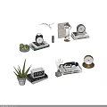 Different Types of Clocks on Books with Green Plants and Decorative Figurines