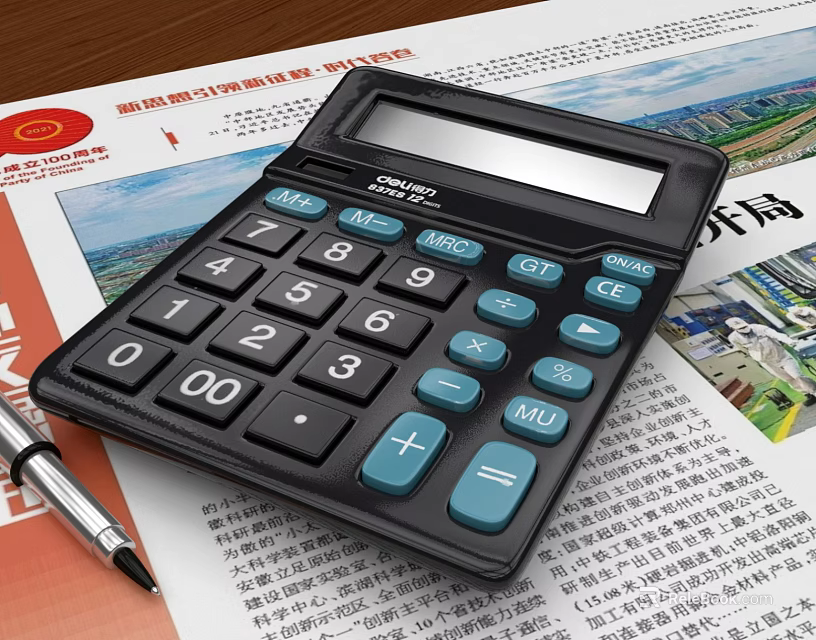 Office Electronics Black Desktop Calculator With Blue Buttons On Office Workspace 3d model 