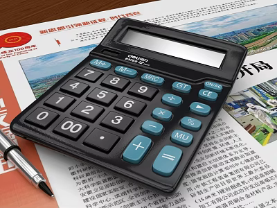 Office Electronics Black Desktop Calculator With Blue Buttons On Office Workspace 3d model