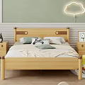 Wooden Children's Bed with Headboard Cloud Shaped Lamp and Nightstand on Light Green Wall