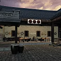 Traditional Chinese Garden Landscape With Tile Roof Stone Walls Stone Tables And Decorative Lanterns