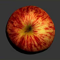 Fresh Red Apple With Yellow Stripes Shiny Surface And Clear Reflection On Dark Background