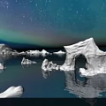 Majestic Arctic Night Landscape With Aurora Borealis And Floating Icebergs On Calm Dark Sea