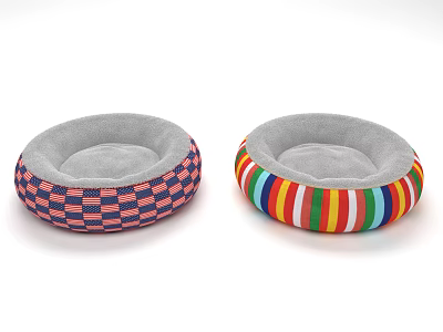 Decorative Pet Bed Set With Two Colorful Checkered Striped Patterns And Gray Soft Lining 3d model