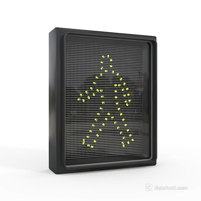 Outdoor Pedestrian Traffic Light With Black Frame And Yellow LED Dots 3d model 