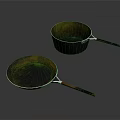 Two Kitchen Frying Pan And Saucepan With Yellow Black Coating Wooden Handles