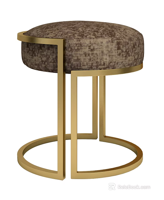 Modern Upholstered Stool With Gold Metal Frame And Textured Fabric Seat 3d model 