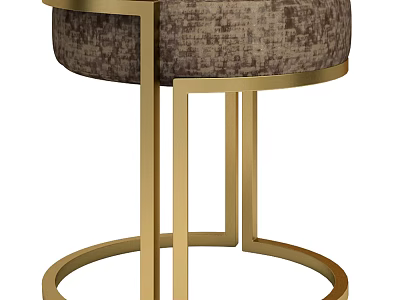 Modern Upholstered Stool With Gold Metal Frame And Textured Fabric Seat 3d model