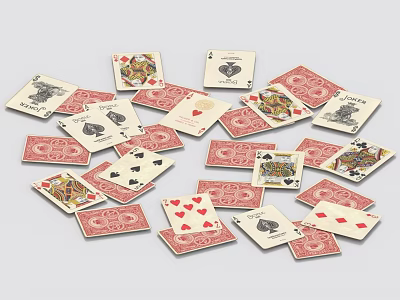 Fun Recreational Card Games With Scattered Playing Cards Hearts Spades Diamonds Clubs And Face Cards 3d model