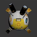 Cute Yellow And White Spherical Robot With Blue Eyes And Mechanical Legs