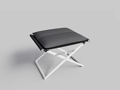 Modern Black Cushioned Ottoman With Metal X Shaped White Legs Design 3d model