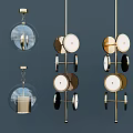 Modern Hanging Pendant Lights With Metal Frames Circular Panels And Glass Globes