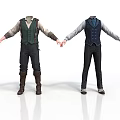 Headless Character Models With Green Striped And Blue Vests Pants Holding Hands On White Background