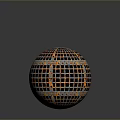 Grid Patterned Orange Blue Cube And Sphere With Reflections On Gray Surface