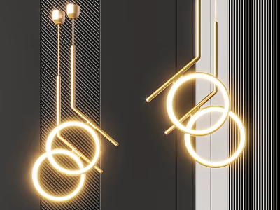 Modern Golden Circular Ring Pendant Lights With Illuminated Geometric Design For Contemporary Interiors 3d model
