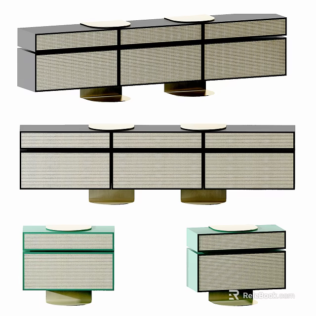 Modern TV Stand With Drawers Cabinet Doors And Metal Support Legs 3d model 