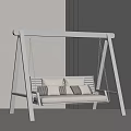 Wooden Frame Swing Chair with White Gray Cushions in Modern Room Design
