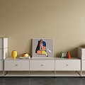 White TV Stand with Drawers Decorative Painting Vase Cup Bread and Fruit Bowl