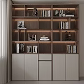Modern Wooden And White Bookcase Design With Layered Shelves Books Decorative Items And Cabinet Doors