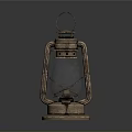 Vintage Brass Oil Lamp With Metal Frame And Glass Shade On Reflective Base