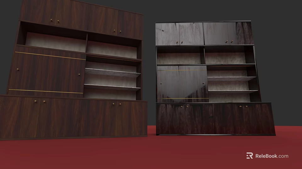 Elegant Dark Brown Wooden Sideboard With Storage Shelves And Drawers 3d model 