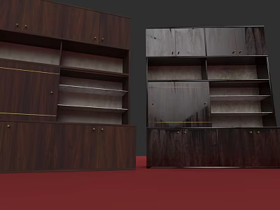 Elegant Dark Brown Wooden Sideboard With Storage Shelves And Drawers 3d model