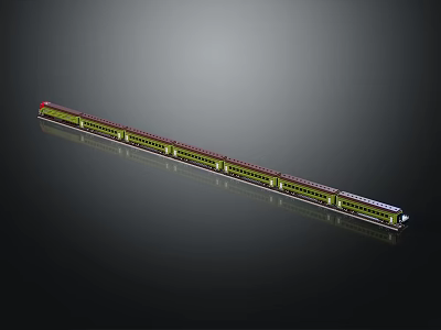 Long Model Train With Red And Yellow Carriages On Black Background 3d model
