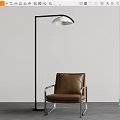 Modern Floor Lamp With Brown Leather Chair Against White Wall And Gray Floor