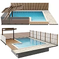 Modern Swimming Pool Design With Glass Railing Wooden Pergola And Clear Water Deck