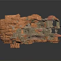 Natural Rock Scene Structure With Cave Stone Platform And Textured Surfaces