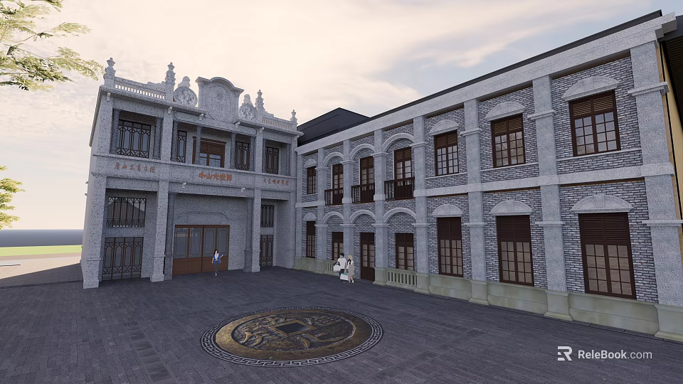 Traditional Chinese Courtyard Building With Circular Ground Pattern And Classic Design 3d model