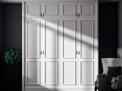Modern White Wardrobe With Shutter Doors And Elegant Classic Design Features 3d model
