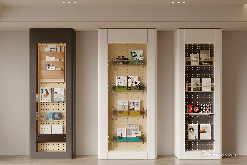 Modern Dark And White Open Shelving Units With Multiple Storage Shelves Displaying Decorative Items 3d model 