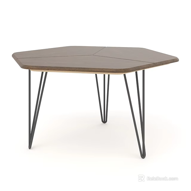 Elegant Modern Coffee Table With Hexagonal Wooden Top And Black Metal Legs Design 3d model 