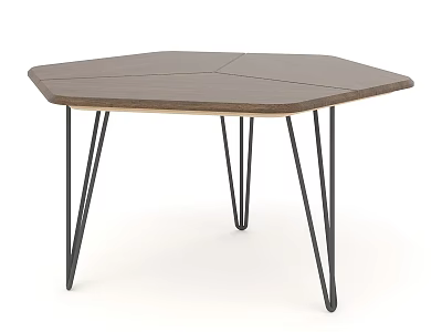 Elegant Modern Coffee Table With Hexagonal Wooden Top And Black Metal Legs Design 3d model