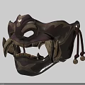 Decorative Purple And Gold Mask With Sharp Fangs Tassels And Small Bells