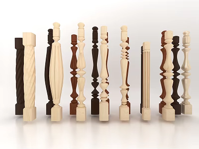 Decorative Wooden Railings with Various Designs Different Styles and Light Dark Colors 3d model