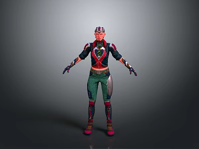 3D Virtual Character With Helmet Red Black Top Green Pants Gloves And Boots Standing Pose 3d model